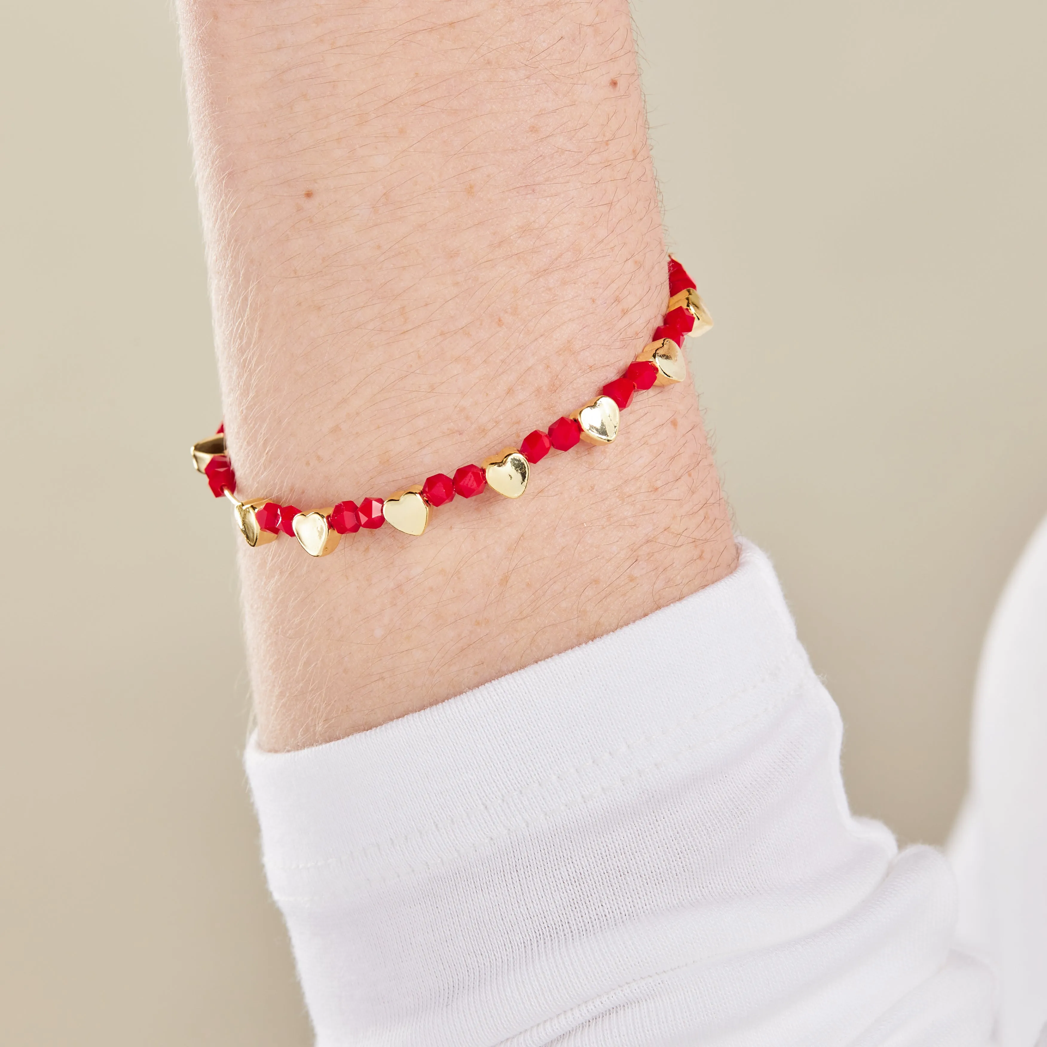 Heart Beaded Bangle, Red