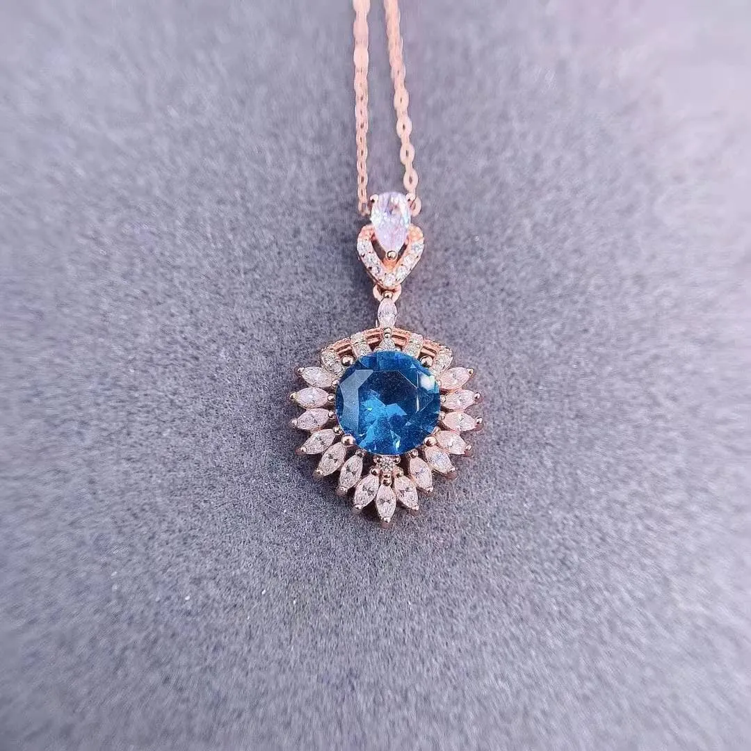 Heart of the Ocean London Blue Topaz Necklace Rose Gold Plated