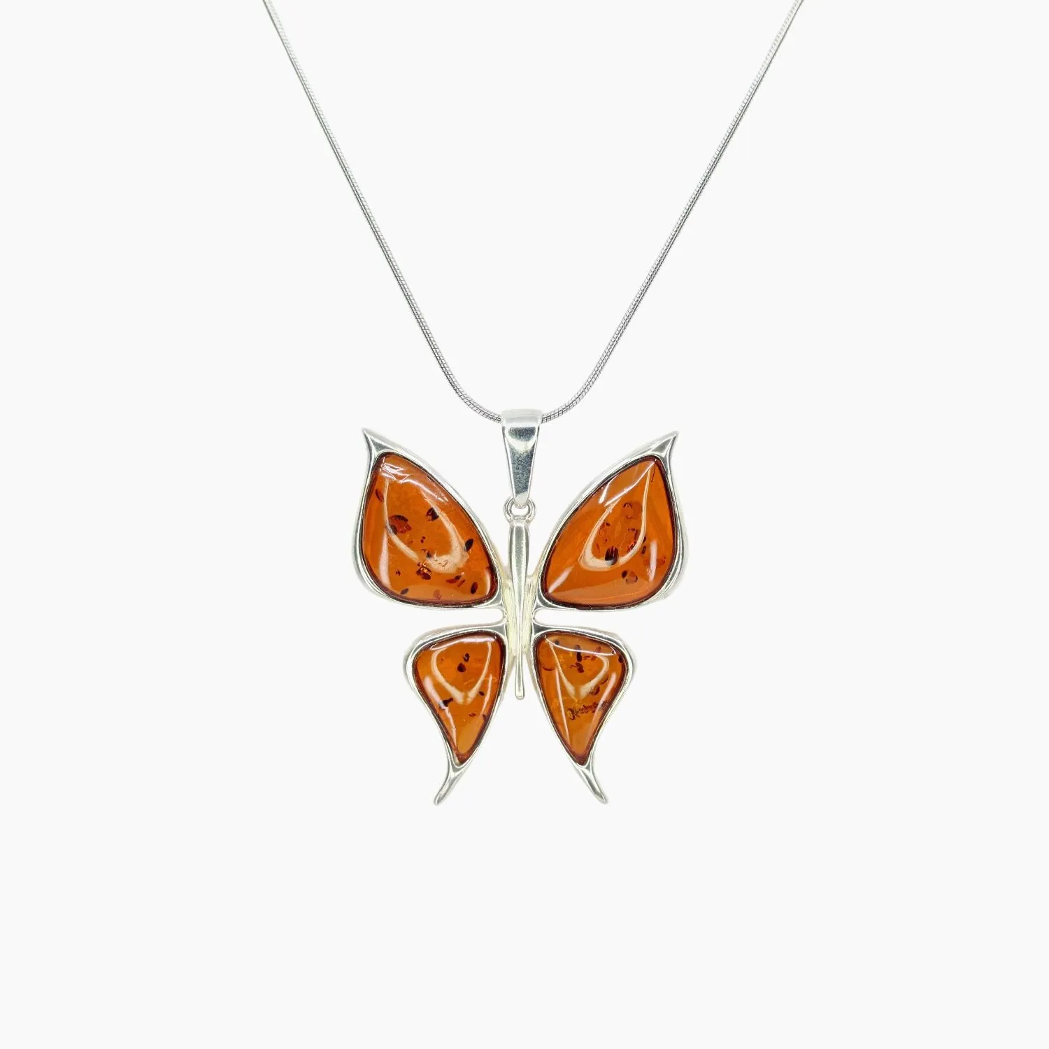 Honey Amber Butterfly Pendant in Sterling Silver