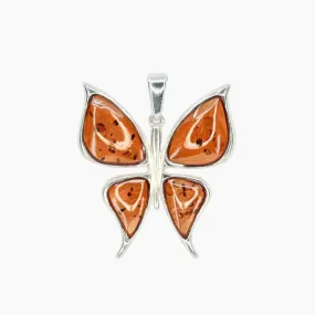 Honey Amber Butterfly Pendant in Sterling Silver