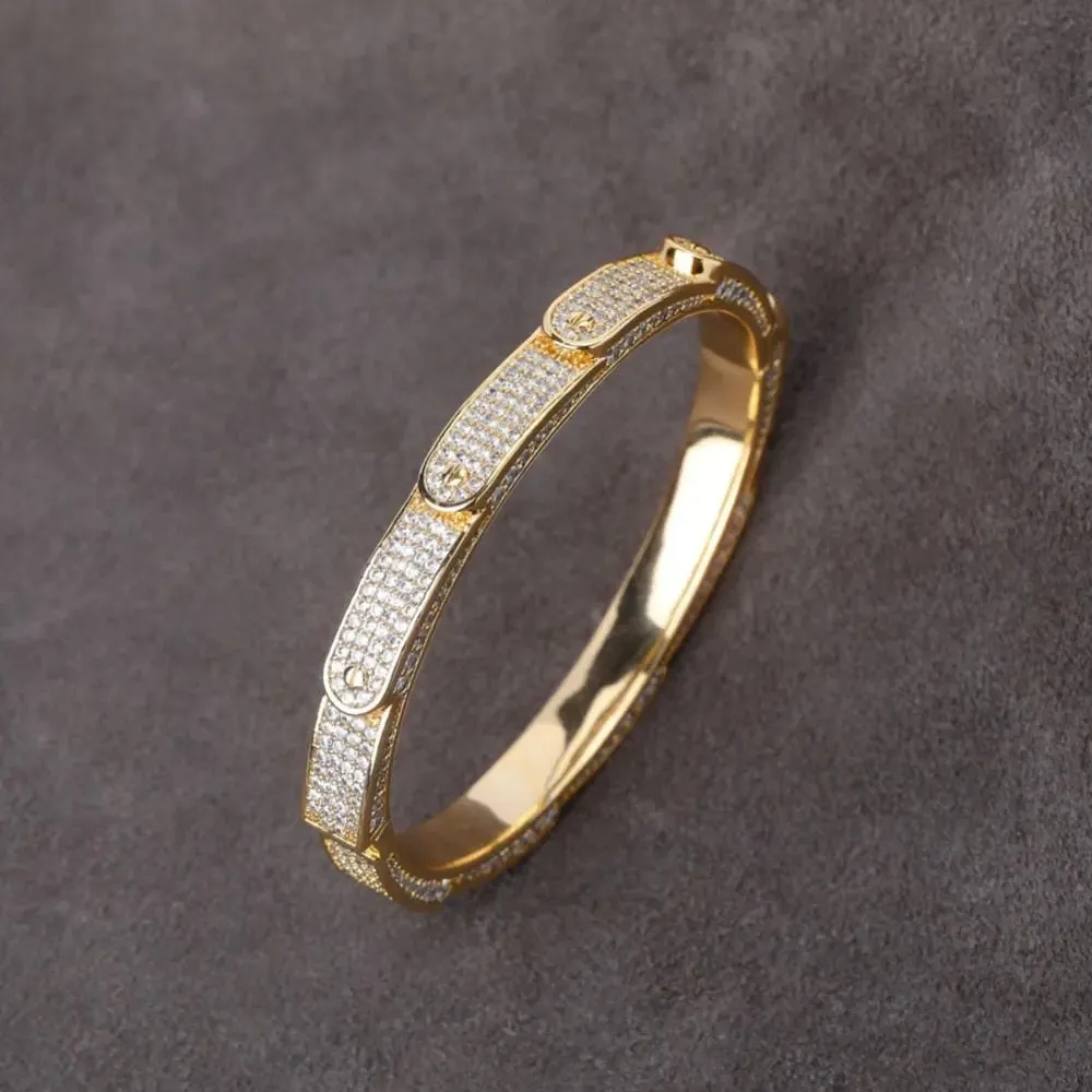 Iced Bangle Bracelet in Yellow Gold