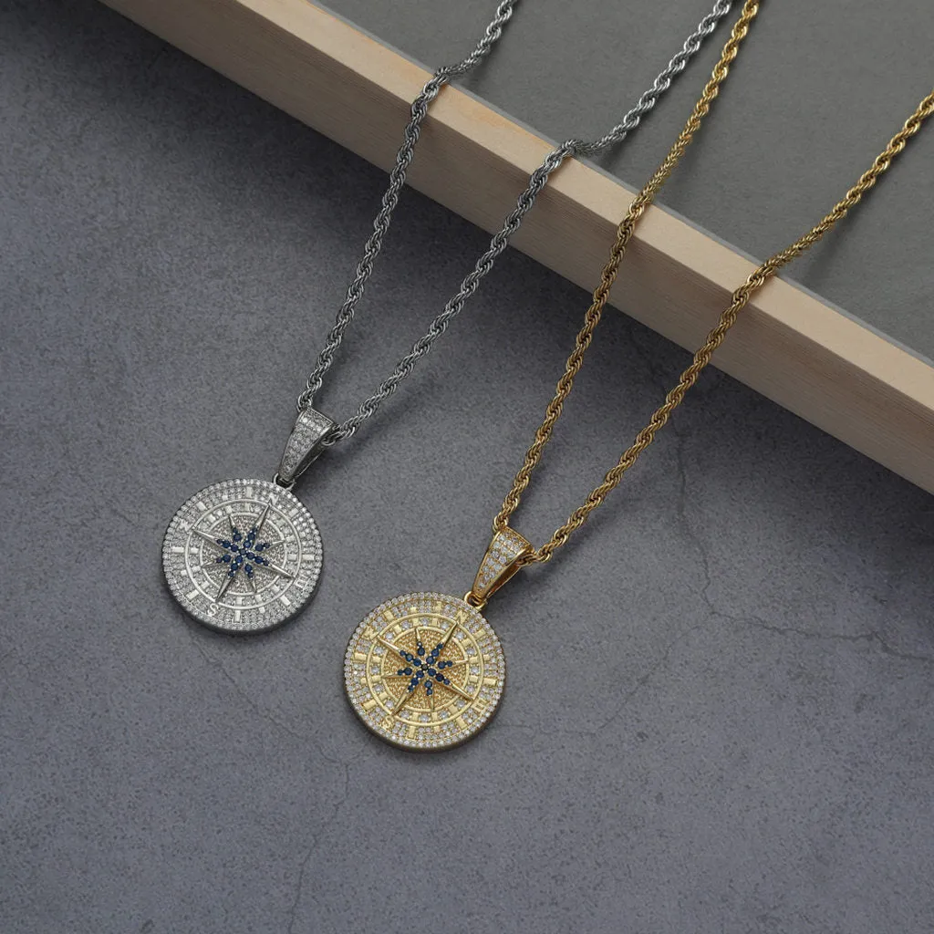 Iced Out Compass Pendant - Gold