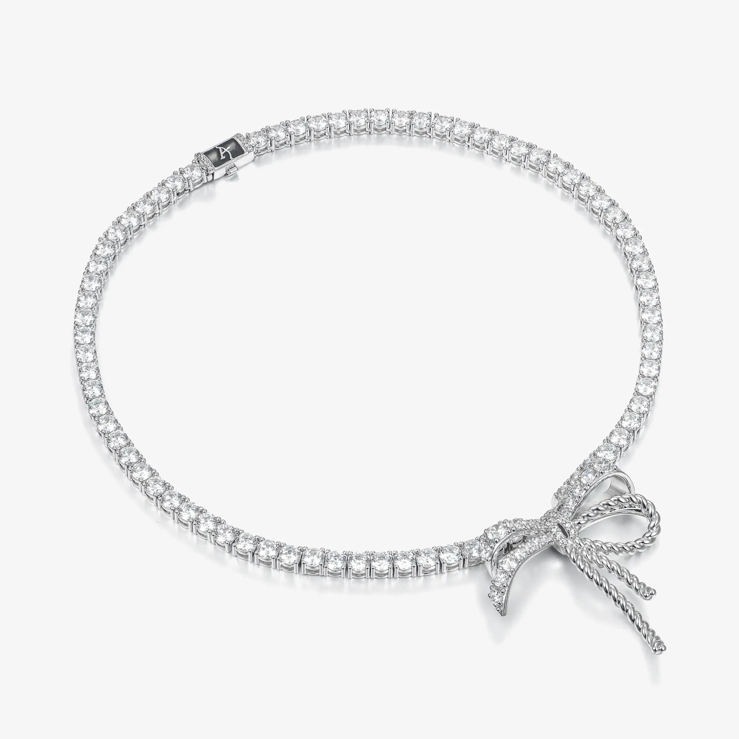 Iced Out Tennis Ribbon Tie Necklace - 5mm