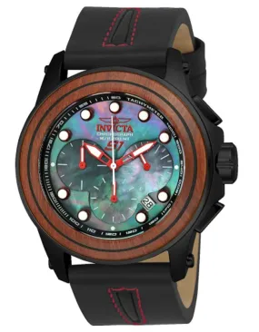 INVICTA S1 Rally Mens Watch - Black Metal - Wooden Bezel - Leather Strap