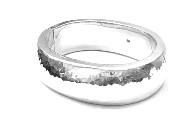 Iron Clay Bangle Silver Beaten 2cm Hinged Bangle