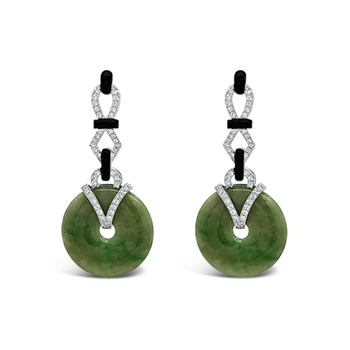 Jadeite, Onyx & Diamond Earrings