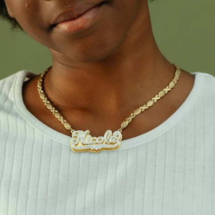 Kid's Double Plated Name Necklace W/ Xo Chain