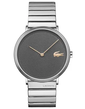 Lacoste Mens Moon Watch - Stainless Steel - Gray Dial -Stainless Steel Bracelet