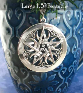 Large 1.5 Five Crescent Moons Celtic Pentacle Pendant, Engravable, Handmade