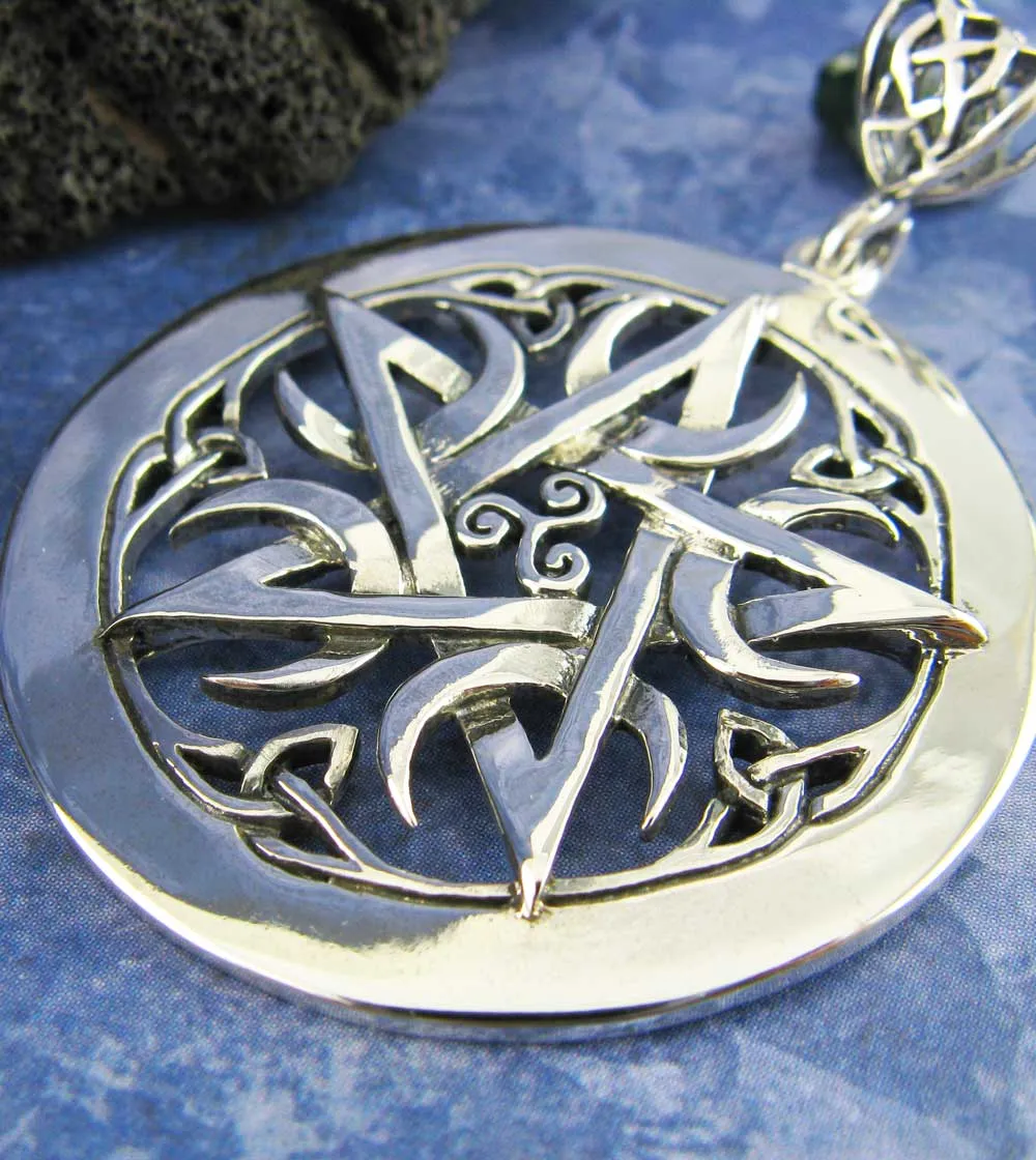 Large 1.5 Five Crescent Moons Celtic Pentacle Pendant, Engravable, Handmade