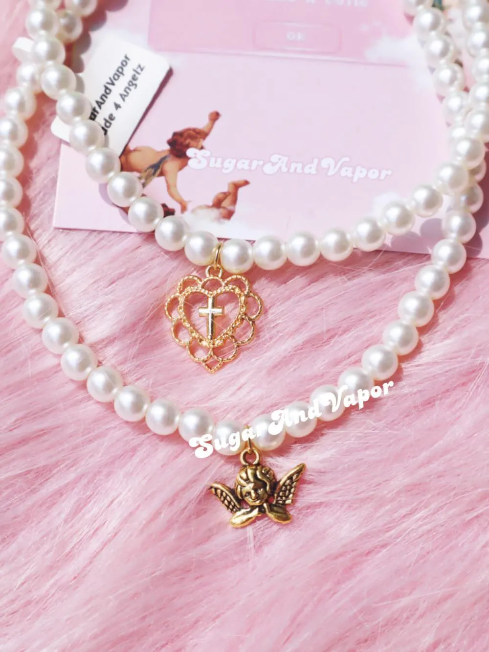 LILIAN Gold Cherub Hearts Pearls Choker 2.0