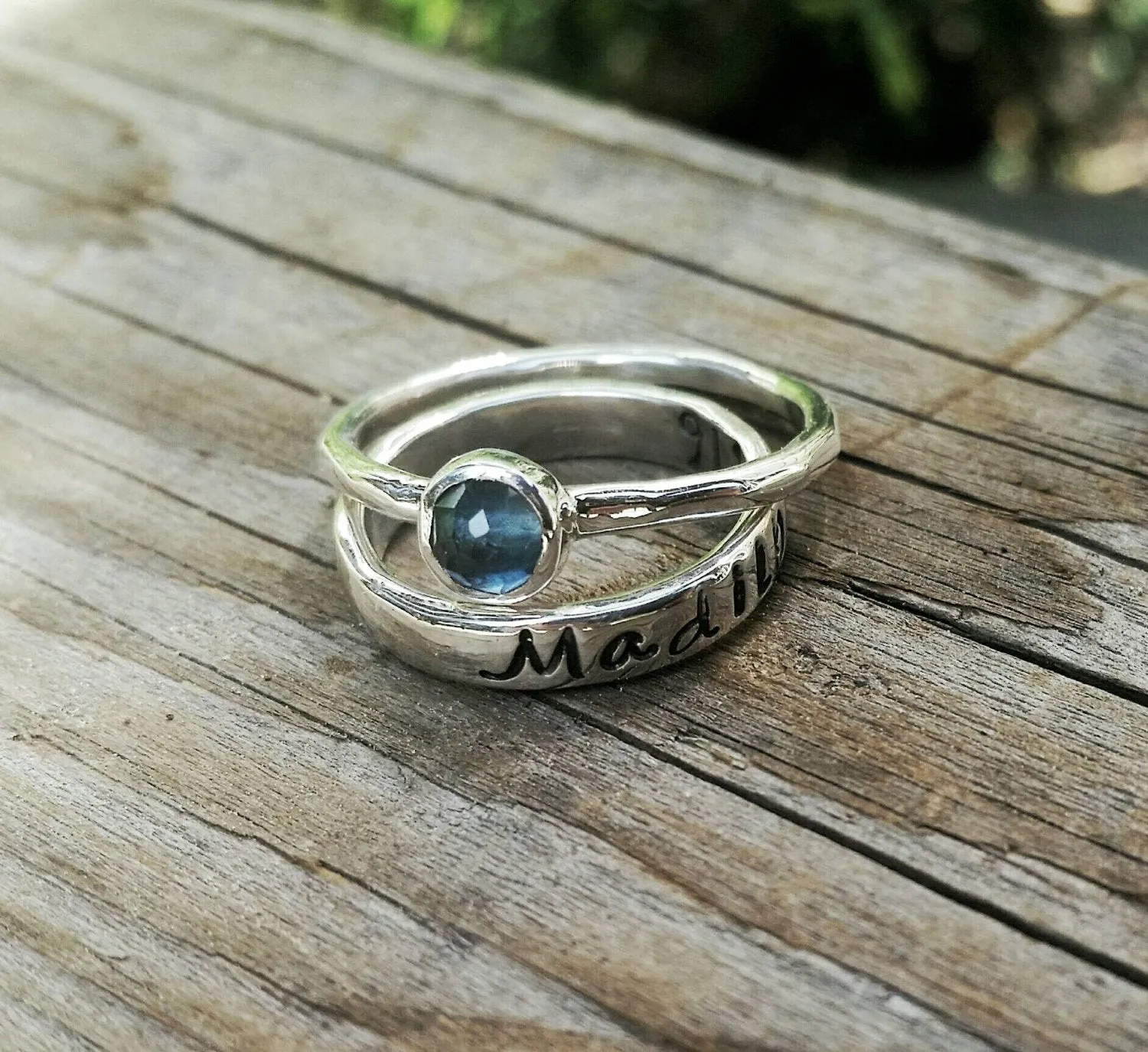 London Blue Topaz Sterling Silver Ring, Blue Topaz White Gold Stacking Ring, December Gemstone, Mother's Ring