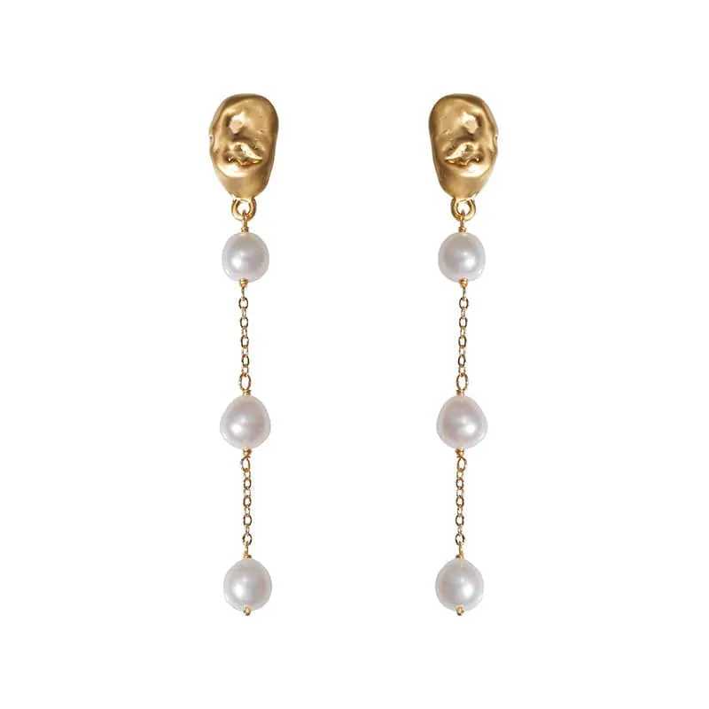 Long Drop Pearl Tassel Earrings