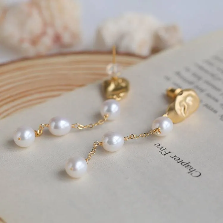 Long Drop Pearl Tassel Earrings