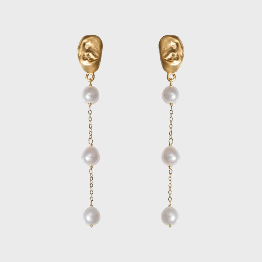 Long Drop Pearl Tassel Earrings