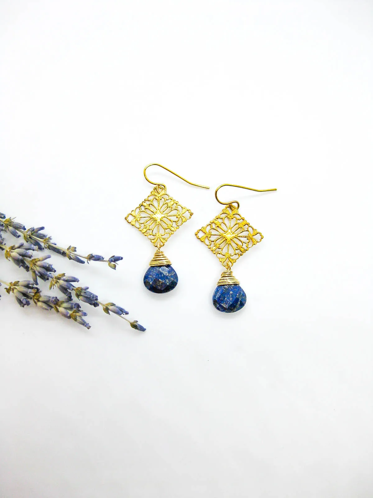 Lotus: Lapis Earrings - e648