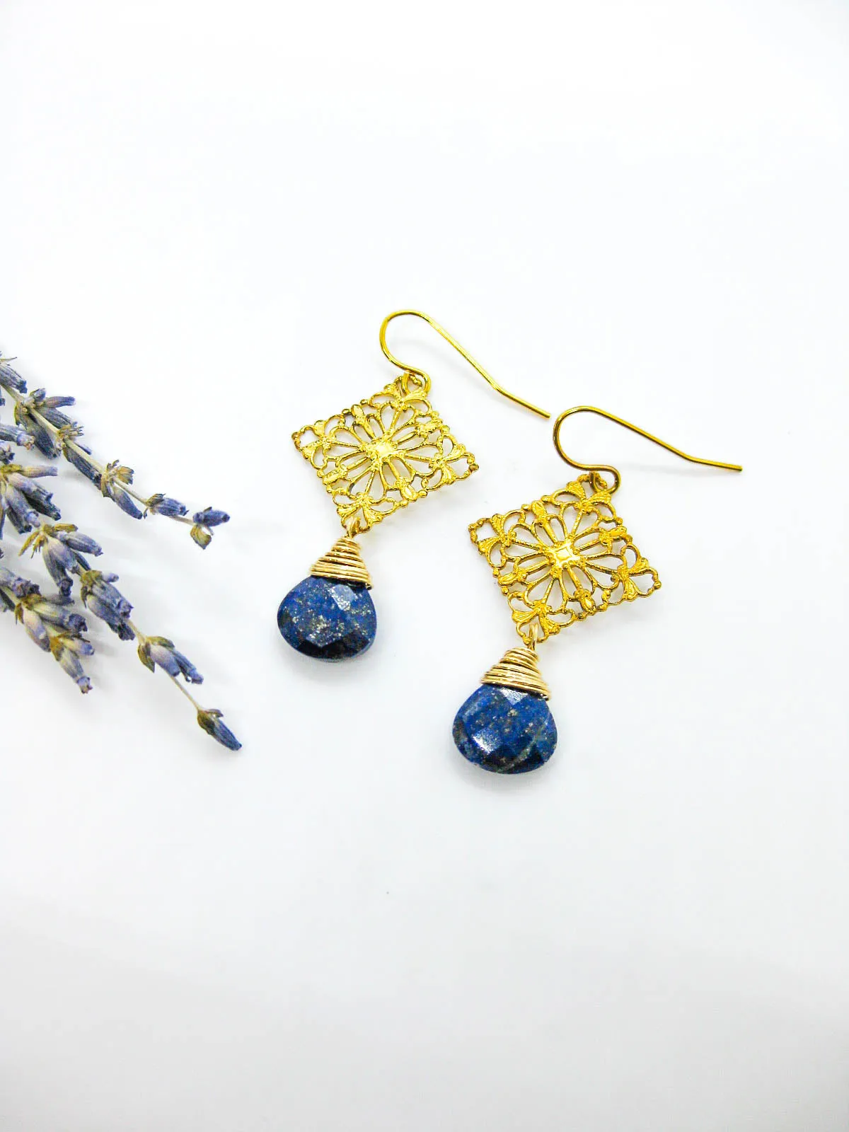 Lotus: Lapis Earrings - e648