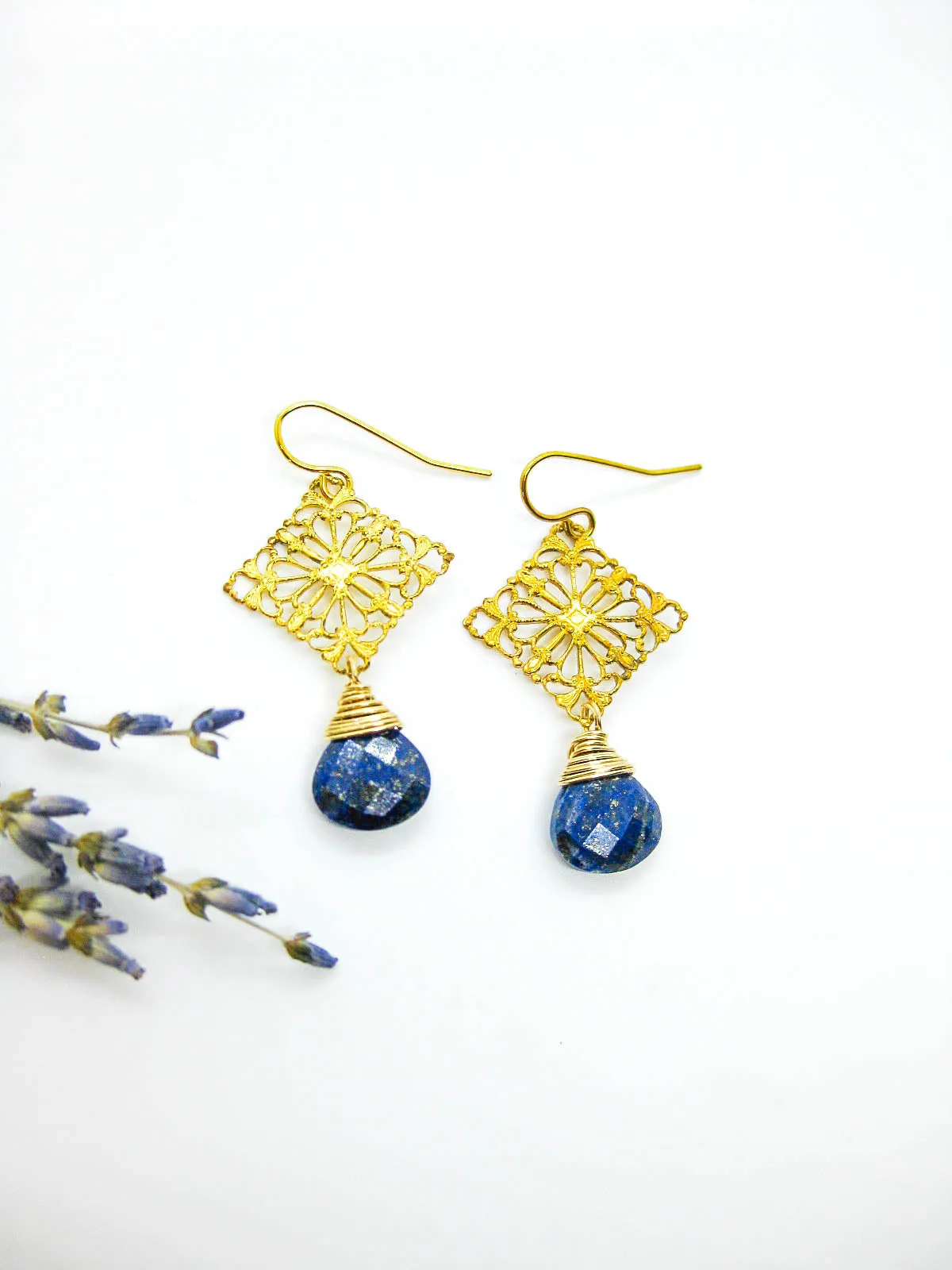 Lotus: Lapis Earrings - e648