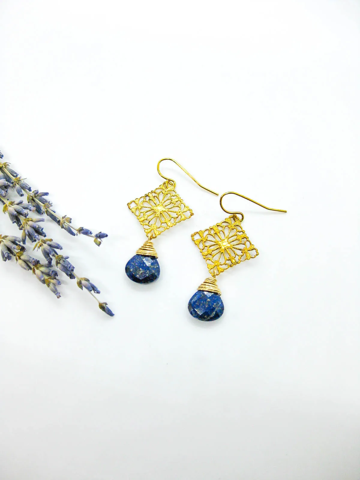 Lotus: Lapis Earrings - e648