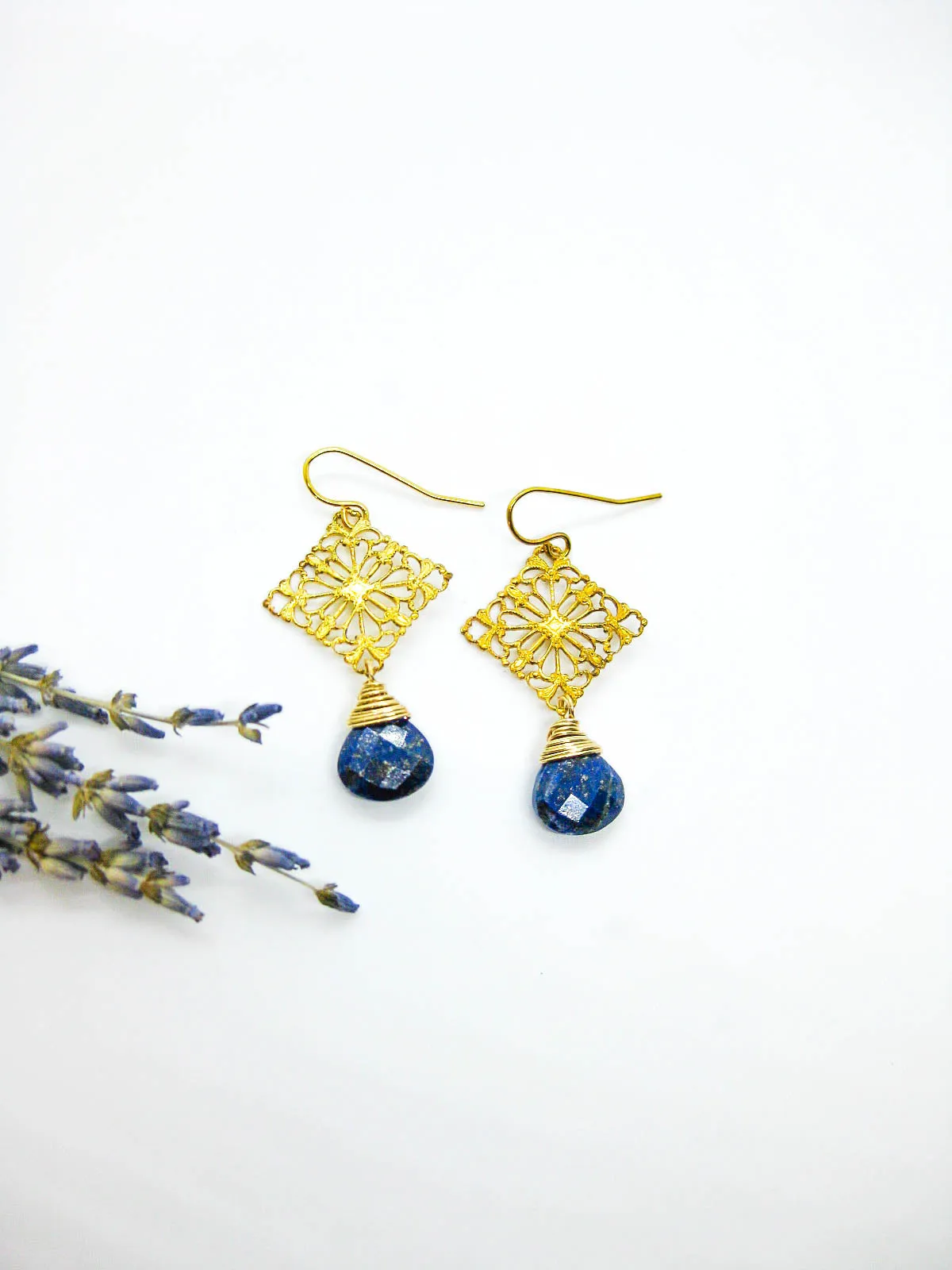 Lotus: Lapis Earrings - e648