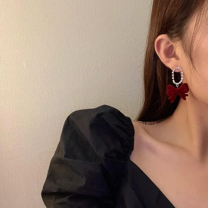 Lovely Velvet Bowknot Drop Earrings Charm Jewelry RB315