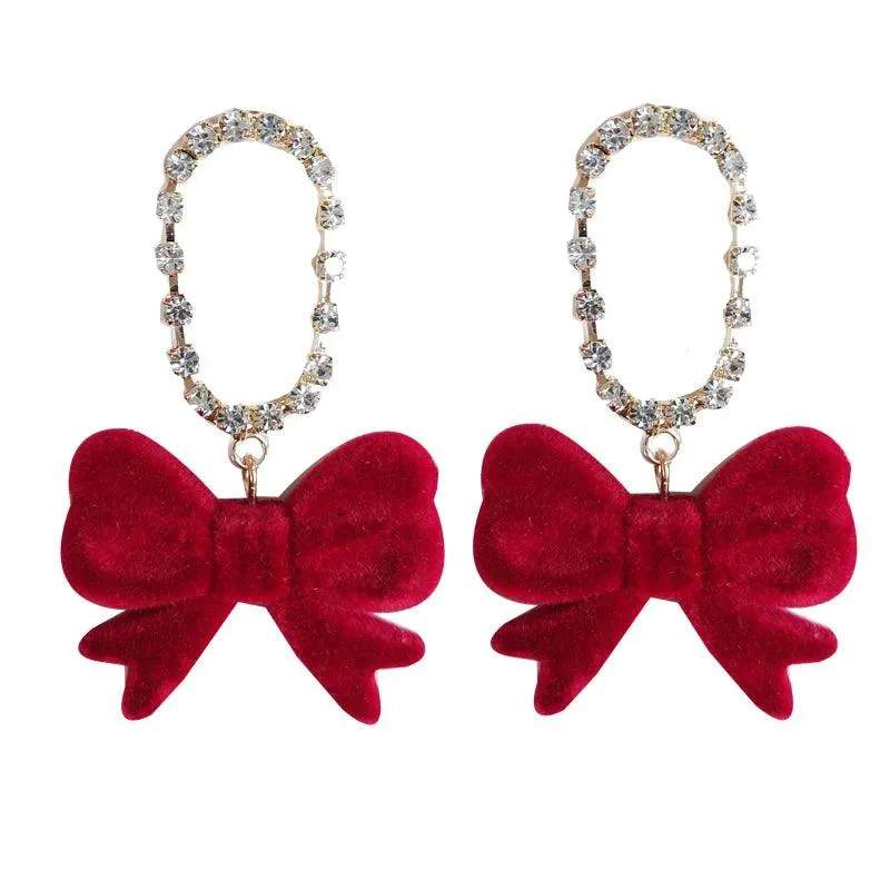 Lovely Velvet Bowknot Drop Earrings Charm Jewelry RB315