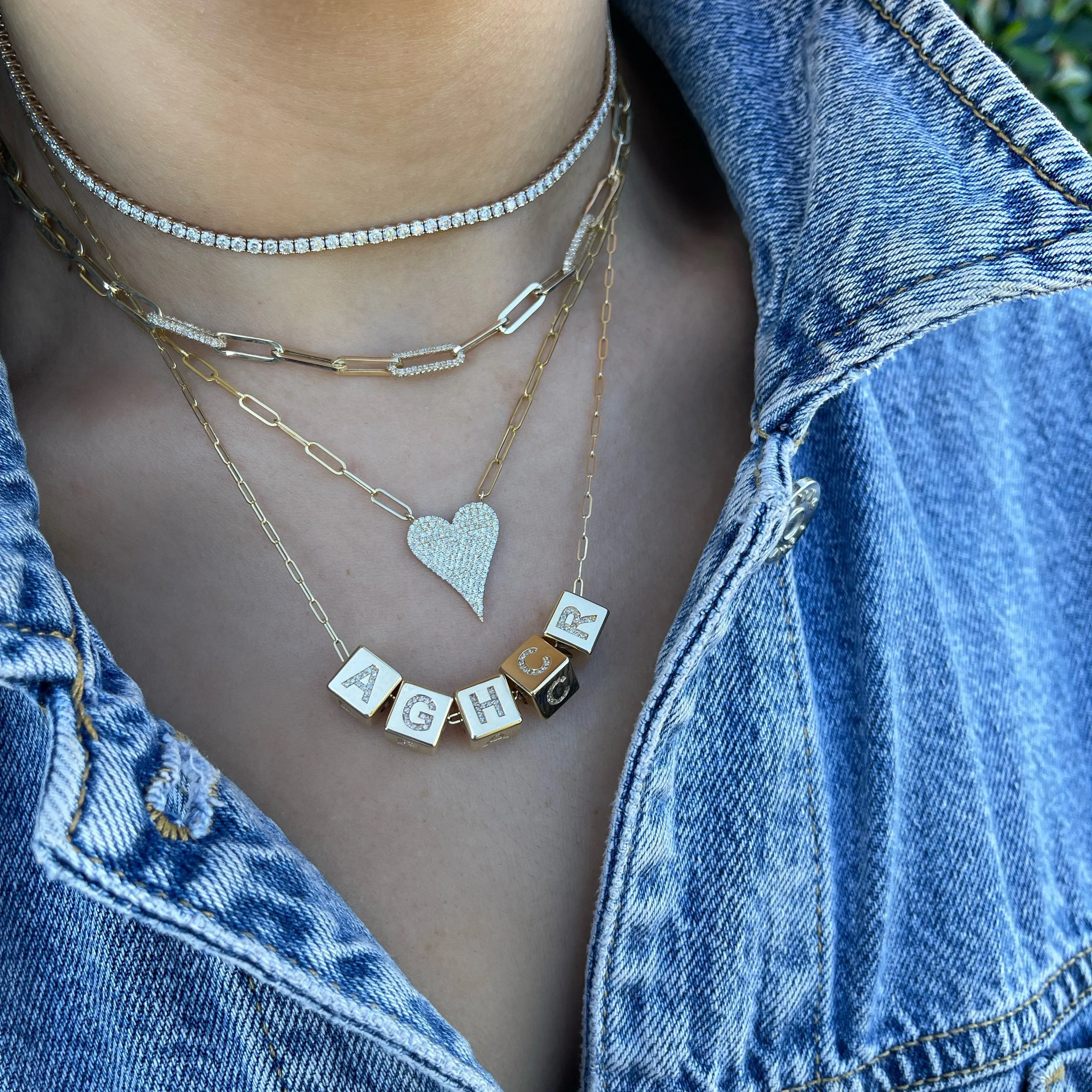 Medium Elongated Pave Heart Paperclip Necklace