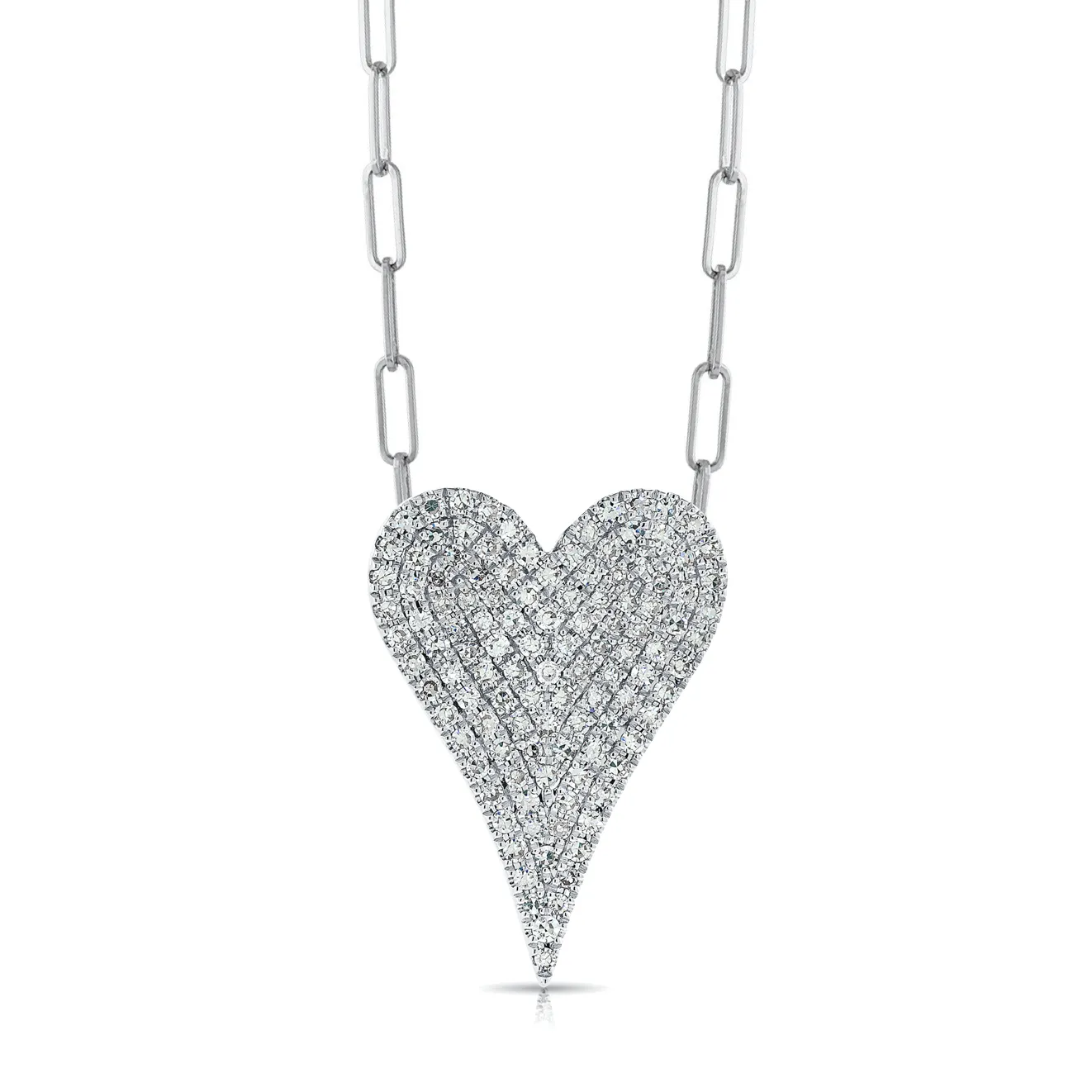 Medium Elongated Pave Heart Paperclip Necklace