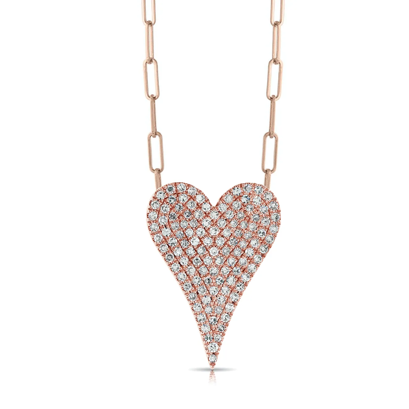 Medium Elongated Pave Heart Paperclip Necklace