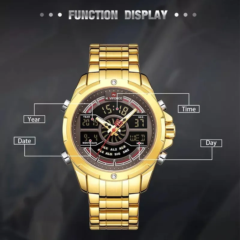 MEN METALLIC STRAP WATCH - GOLD