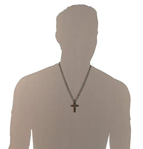 Men's Stainless Steel Pendant Necklace Cross Bible Lords Prayer