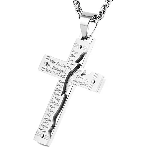 Men's Stainless Steel Pendant Necklace Cross Bible Lords Prayer