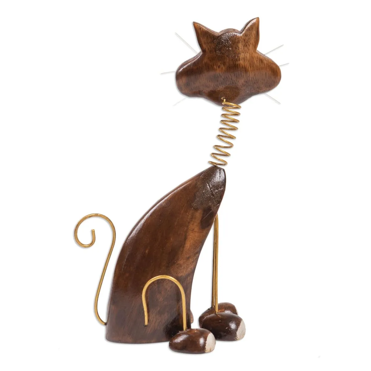 Novica Chocolate Cat Wood Statuette