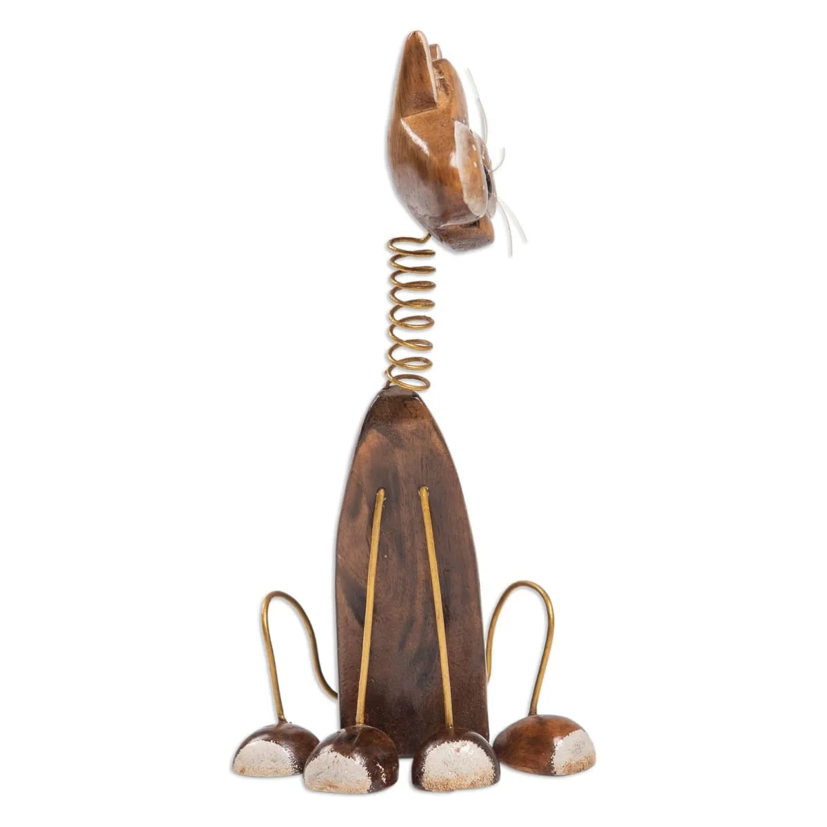 Novica Chocolate Cat Wood Statuette