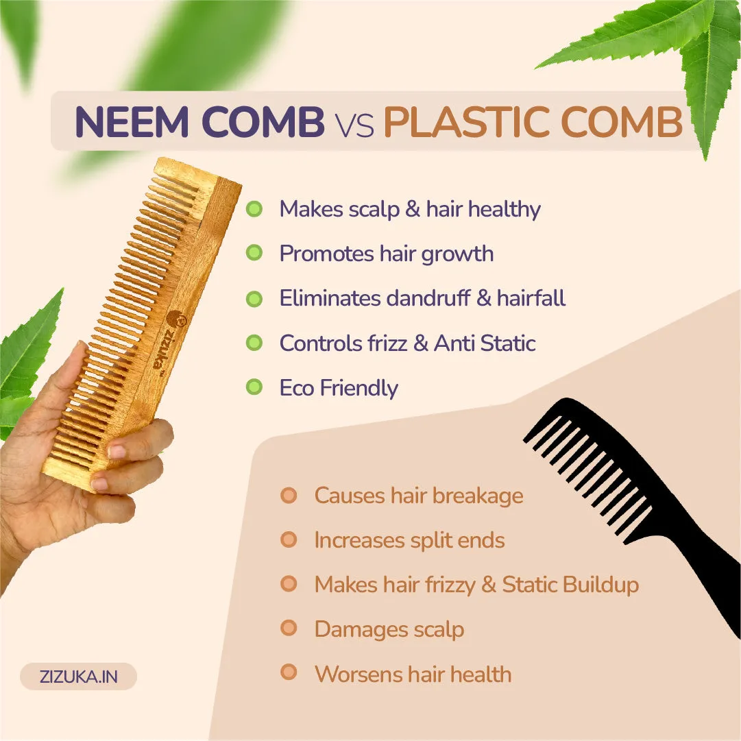 Oil Treated Neem Comb -Natural Detangling, Anti-Static -Small