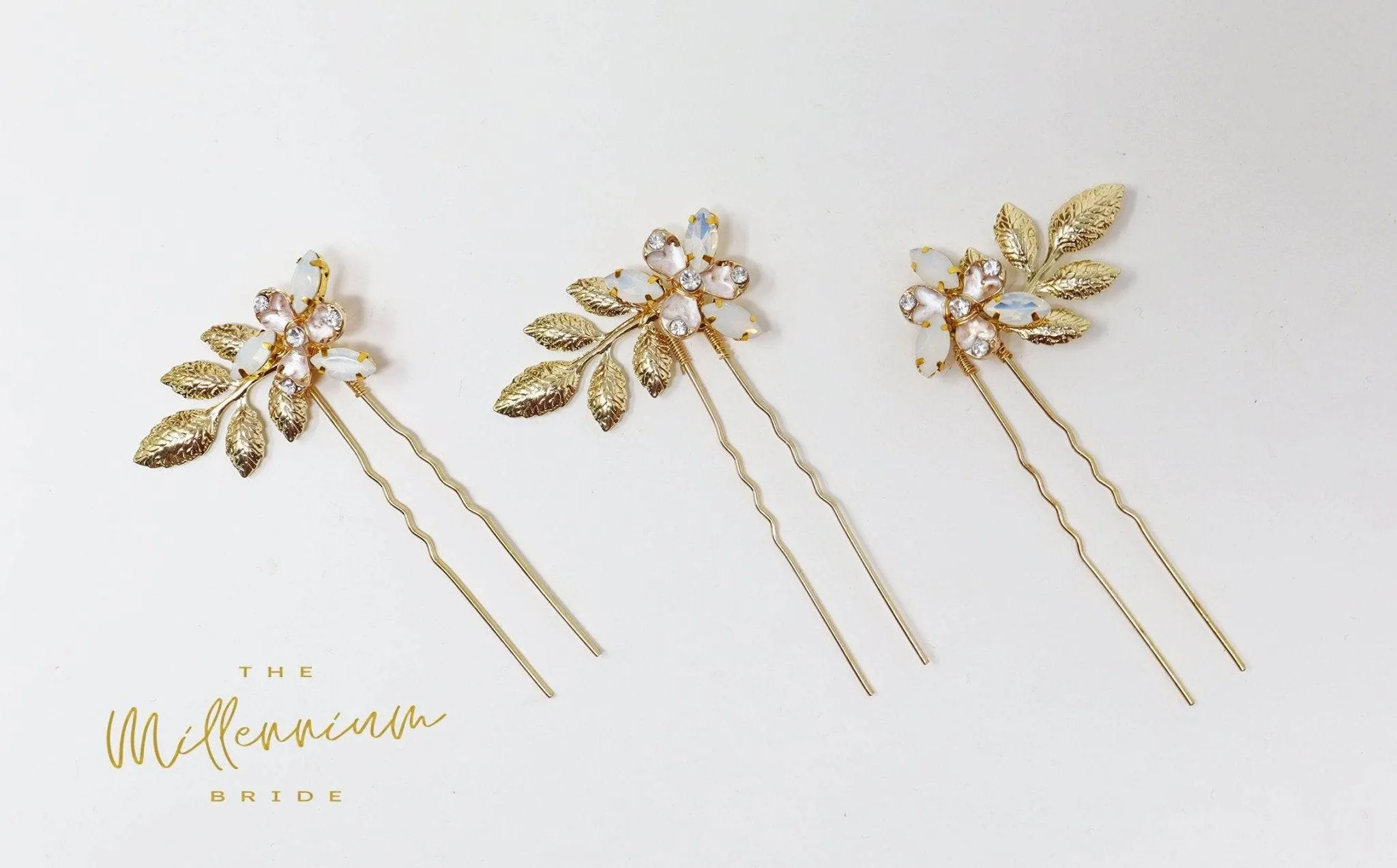 Opal Floral Vine Leaves Hair Comb And 3 Pins Set, Bridal Hair Accessories, Wedding Hair Accessory, Bridal Peach Hair Comb And Pins Set.