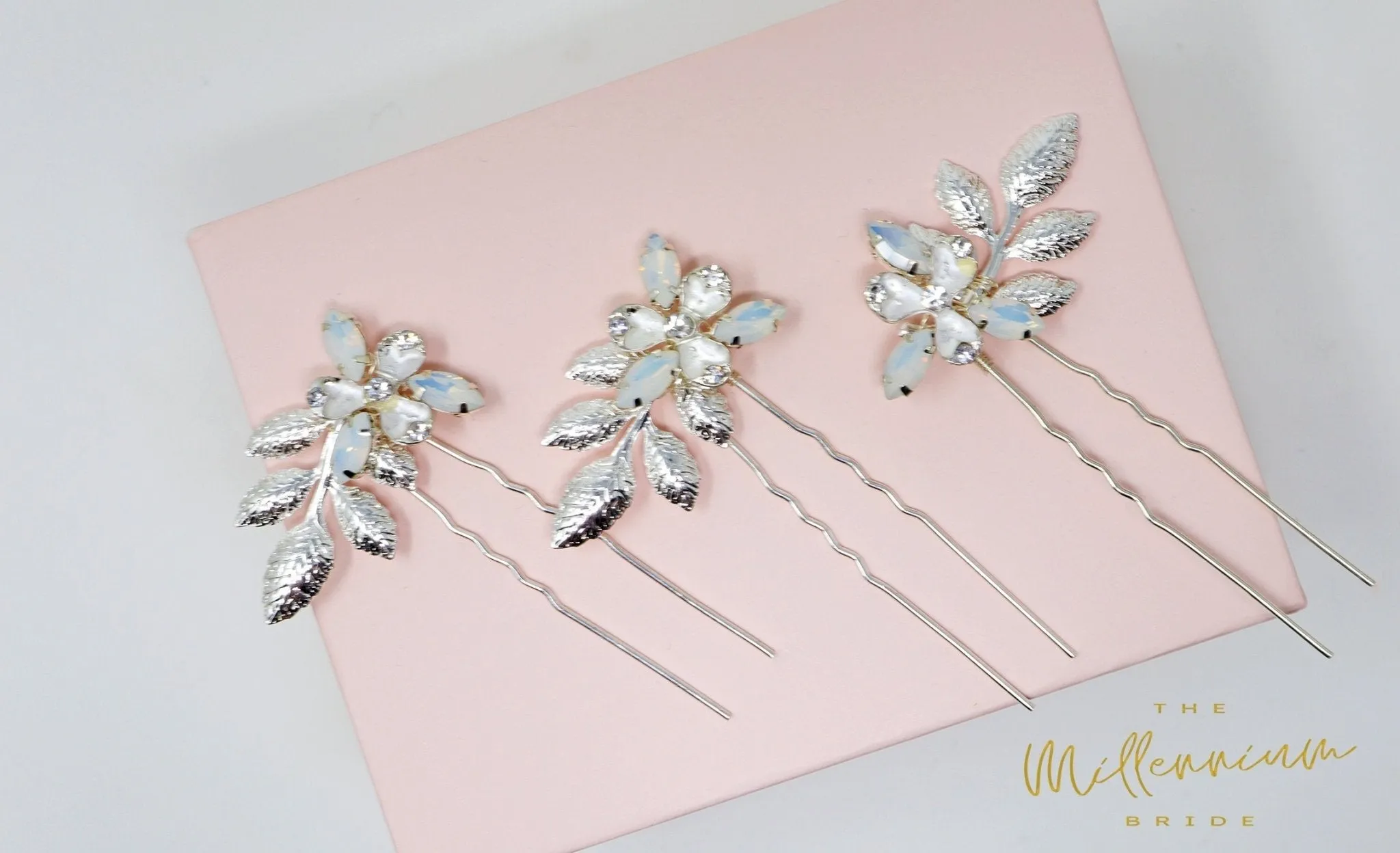 Opal Floral Vine Leaves Hair Comb And 3 Pins Set, Bridal Hair Accessories, Wedding Hair Accessory, Bridal Peach Hair Comb And Pins Set.