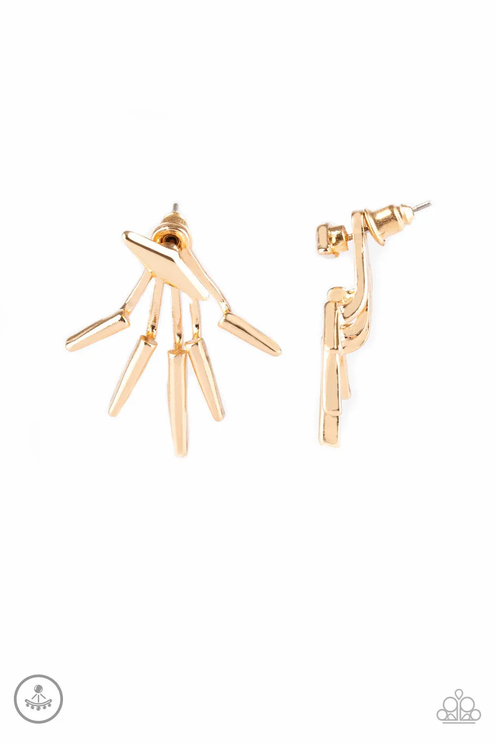 Paparazzi Extra Electric - Gold Earrings Jacket Style