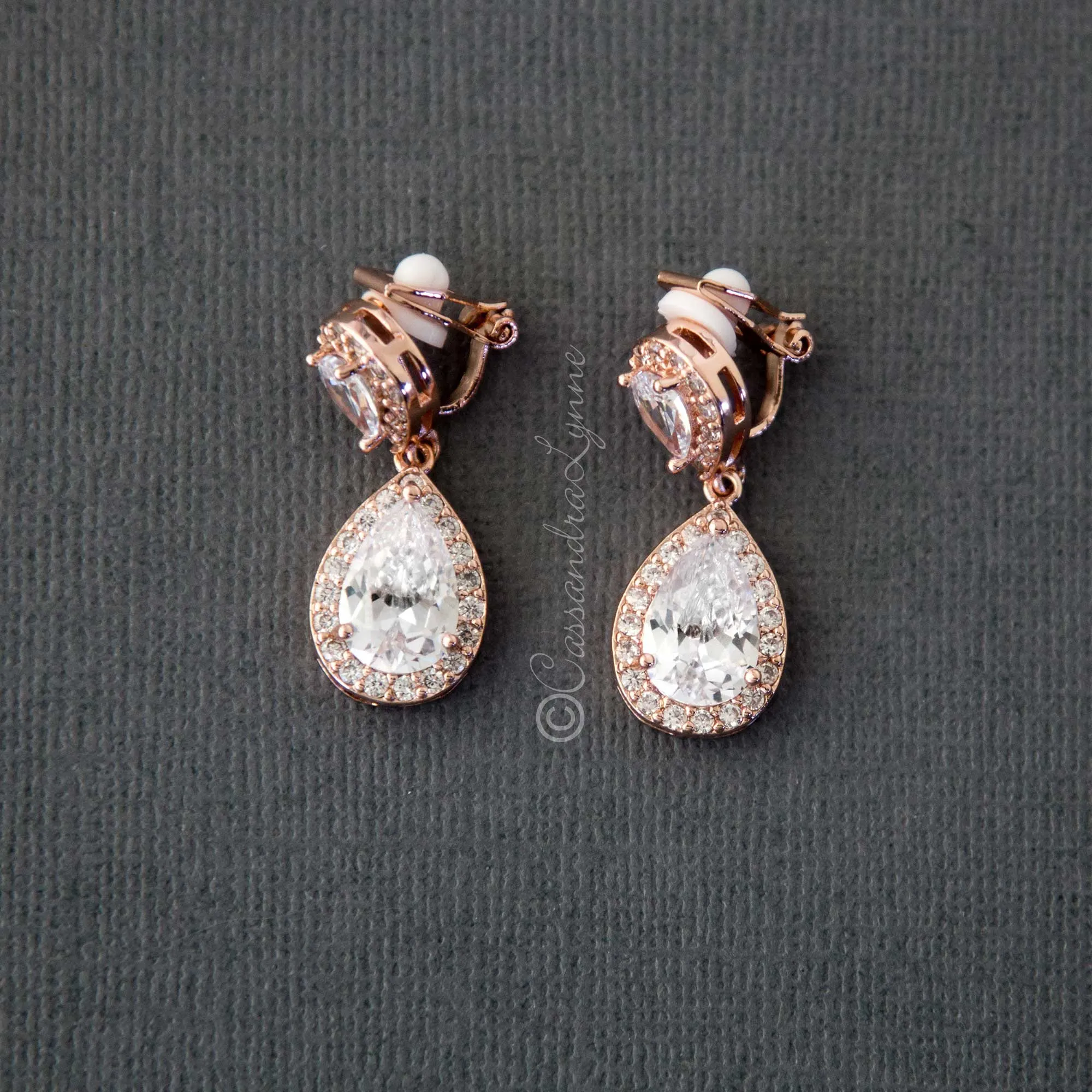 Pave Double Pear Clip-On CZ Earrings