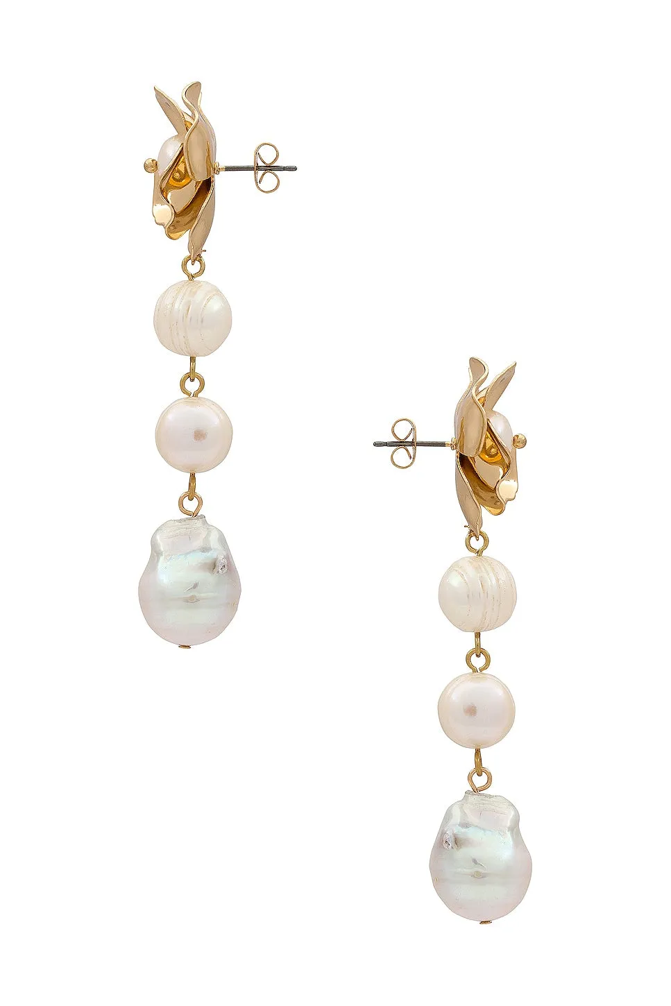 Pearl And Floral Earrings - 18k Gold Plated