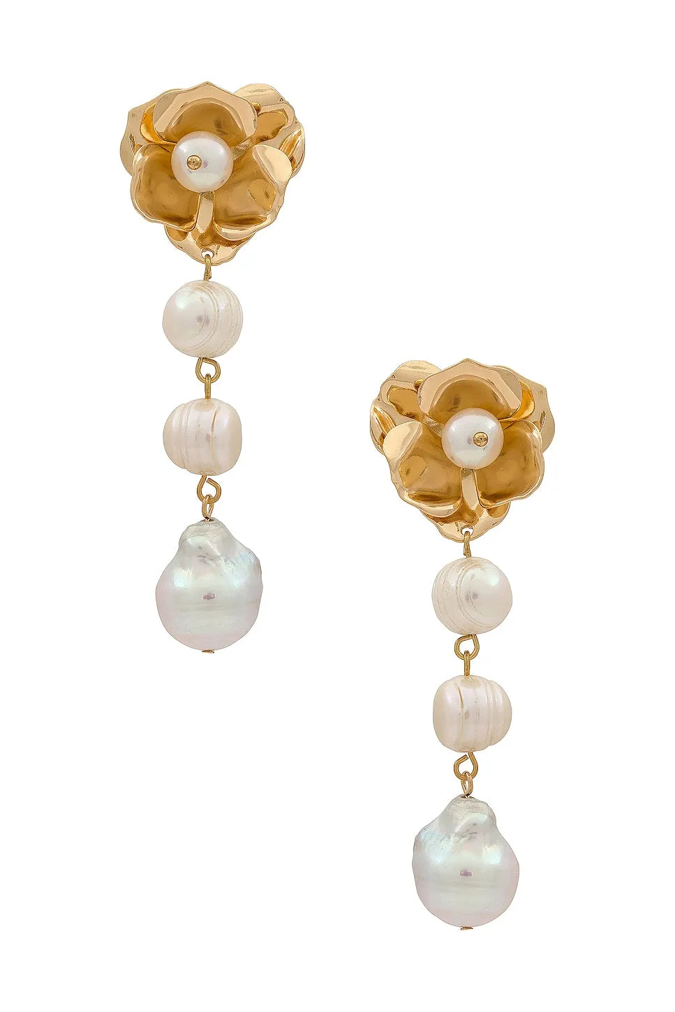 Pearl And Floral Earrings - 18k Gold Plated