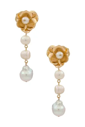 Pearl And Floral Earrings - 18k Gold Plated