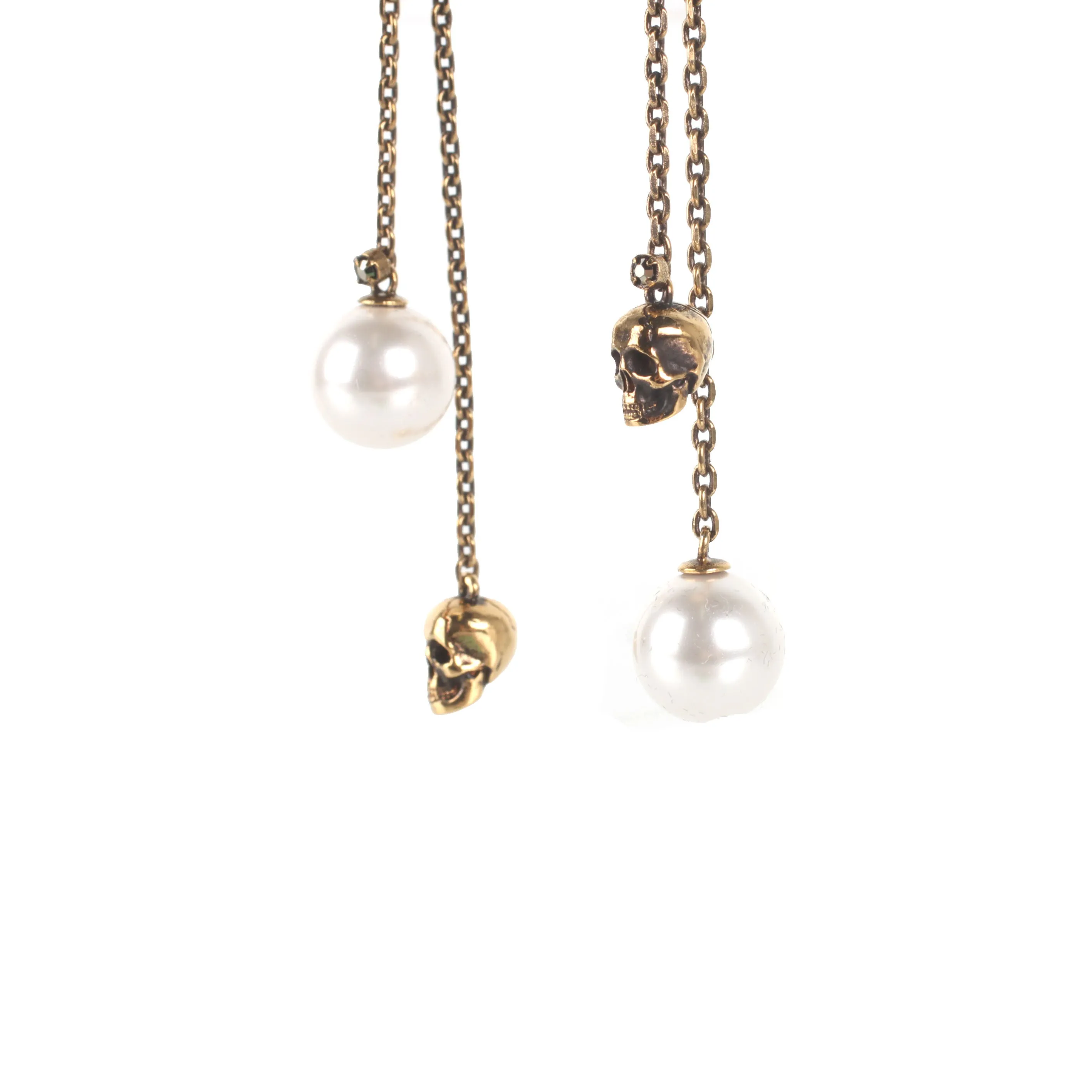 Pearl and Skull Earrings, Gold