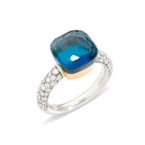 Pomellato - Nudo Classic - Stackable Ring, London Blue Topaz and Turquoise, Diamonds, 18k White Gold