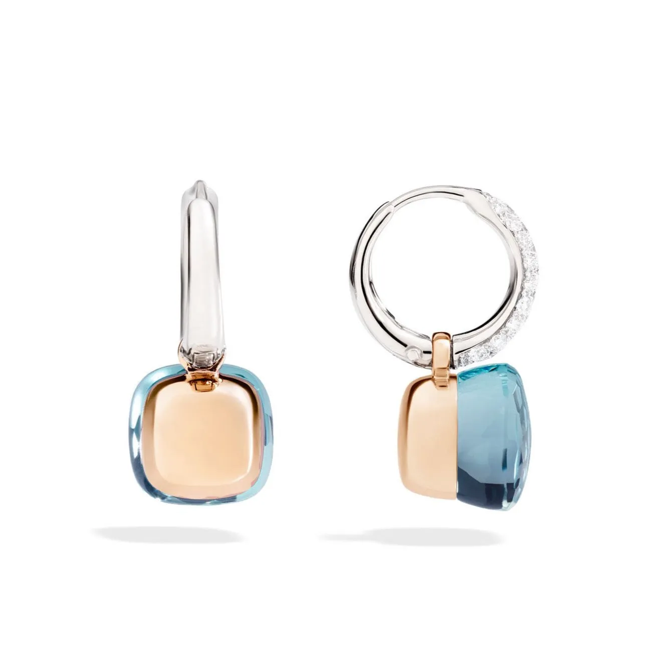 Pomellato - Nudo - Earrings with London Blue Topaz and Diamonds, 18k White and Rose Gold