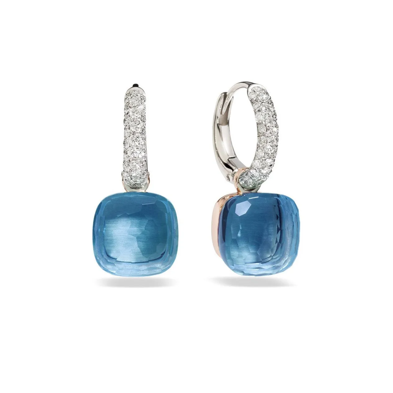 Pomellato - Nudo - Earrings with London Blue Topaz and Diamonds, 18k White and Rose Gold