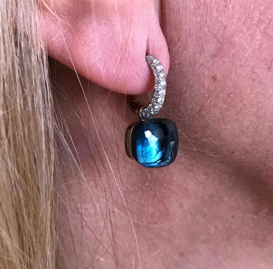 Pomellato - Nudo - Earrings with London Blue Topaz and Diamonds, 18k White and Rose Gold