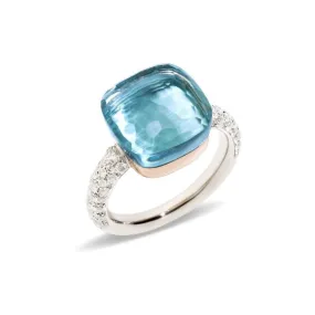 Pomellato - Nudo Maxi - Stackable Ring with Blue Topaz and Diamonds, 18K White and Rose Gold