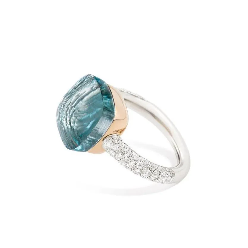 Pomellato - Nudo Maxi - Stackable Ring with Blue Topaz and Diamonds, 18K White and Rose Gold