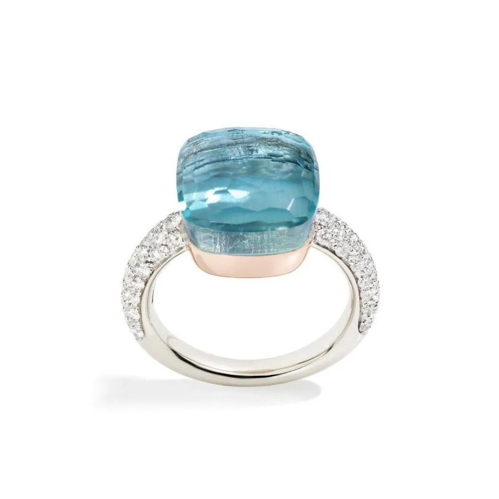 Pomellato - Nudo Maxi - Stackable Ring with Blue Topaz and Diamonds, 18K White and Rose Gold